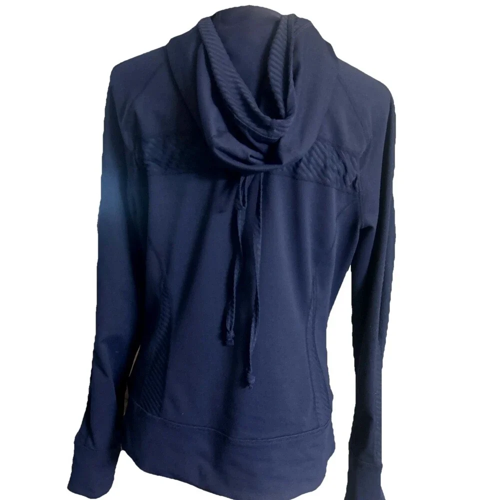 Zella Women's Sz L Full Zip Hoodie Tie Back Navy Blue Long Sleeves Athleisure